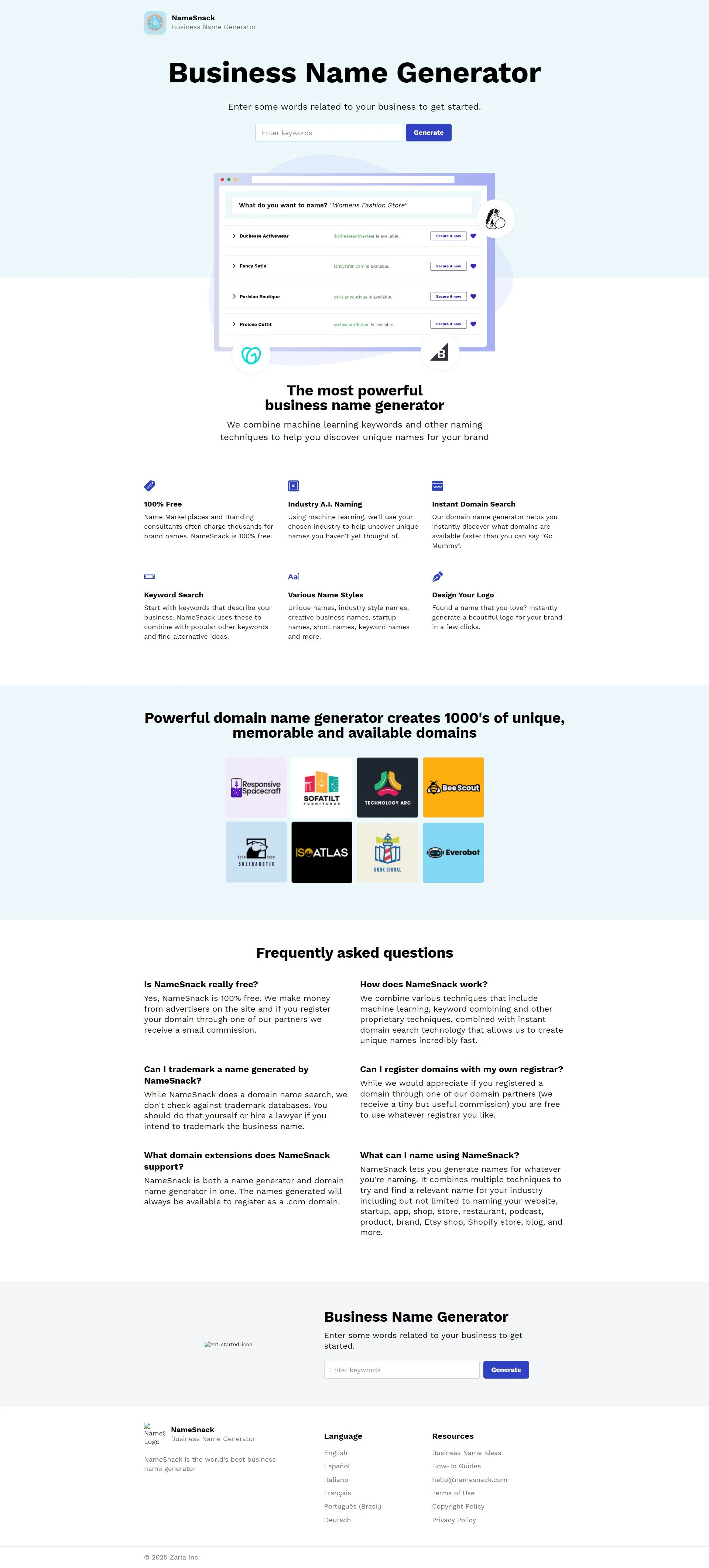 namesnack.com screenshot