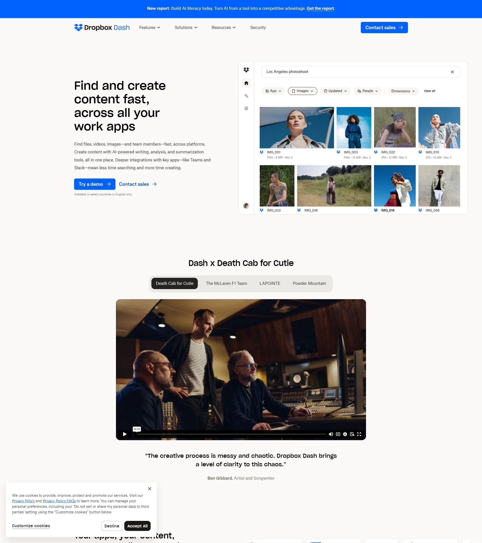 Dropbox Dash × McLaren F1 homepage