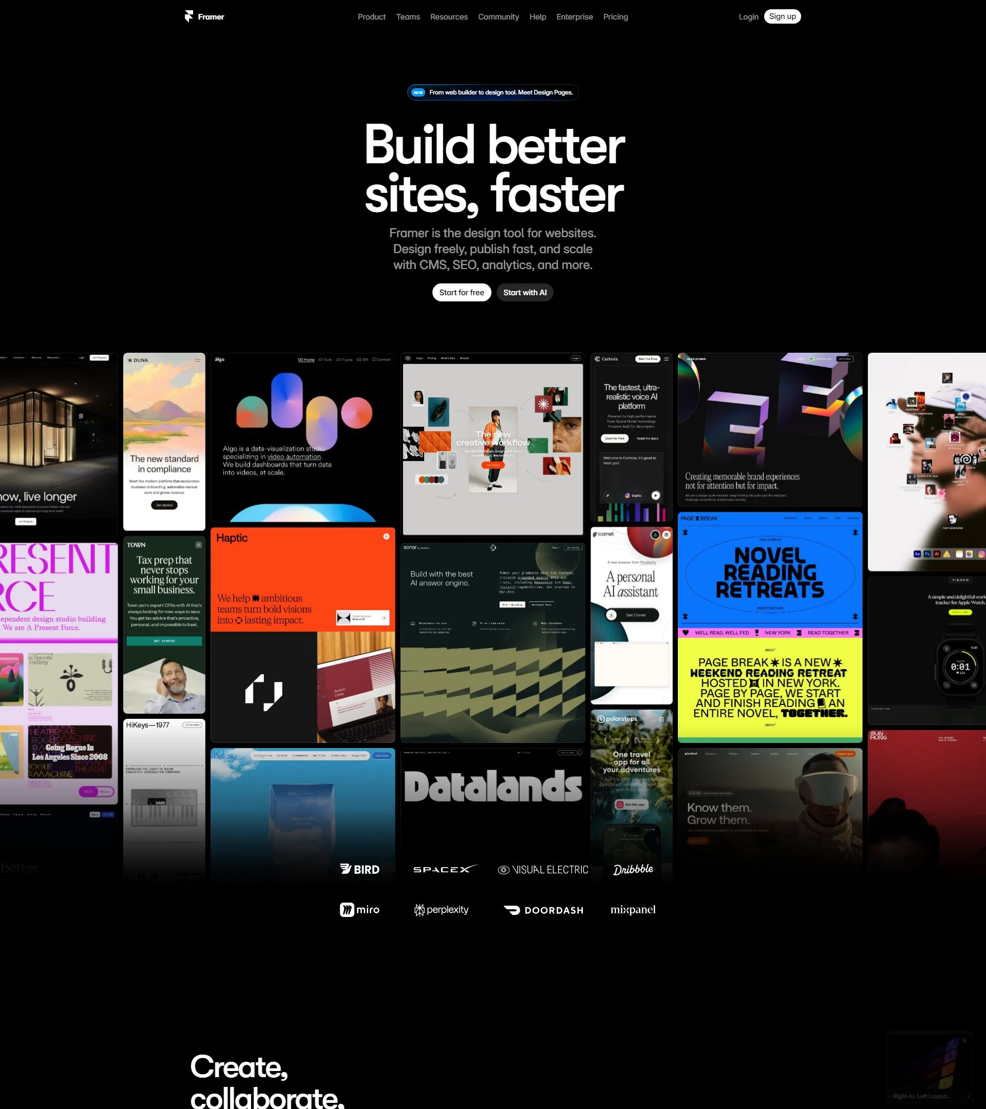 Framer homepage